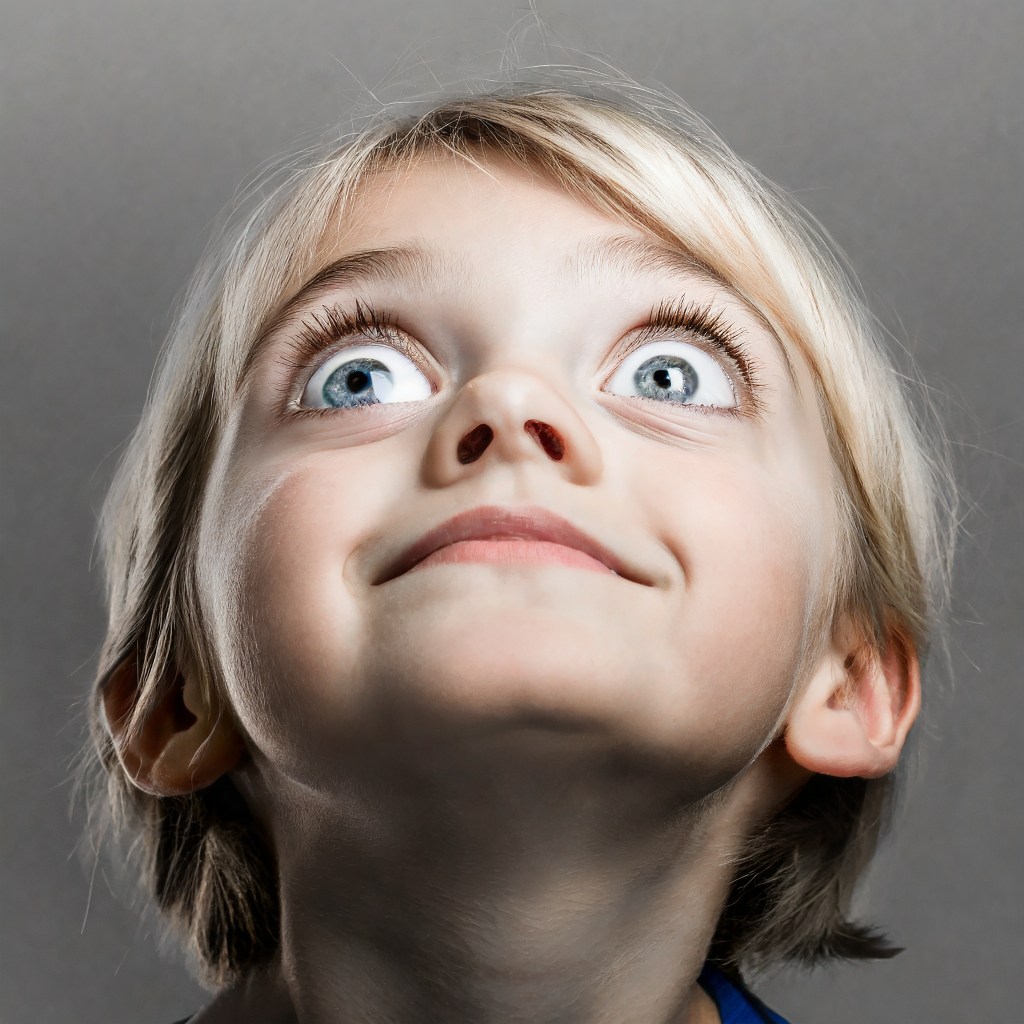 huge face with big white blank eyes with no pupils looking up