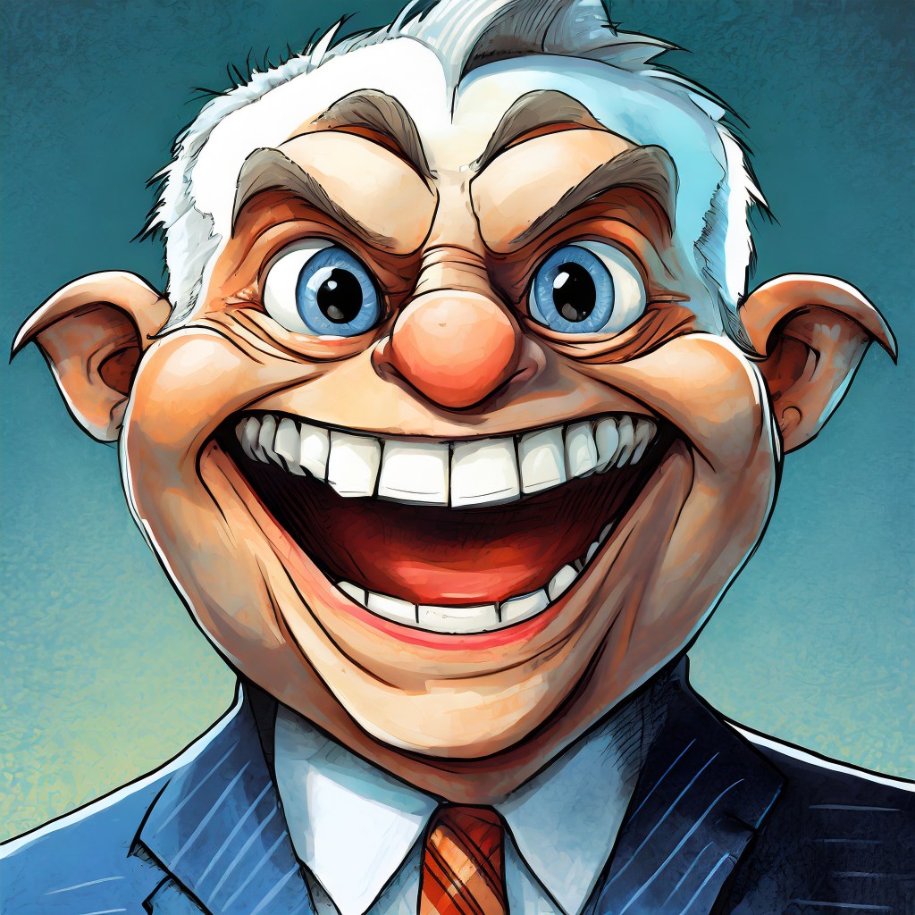 huge grinning smiling business man face with huge big oversized white blank eyes