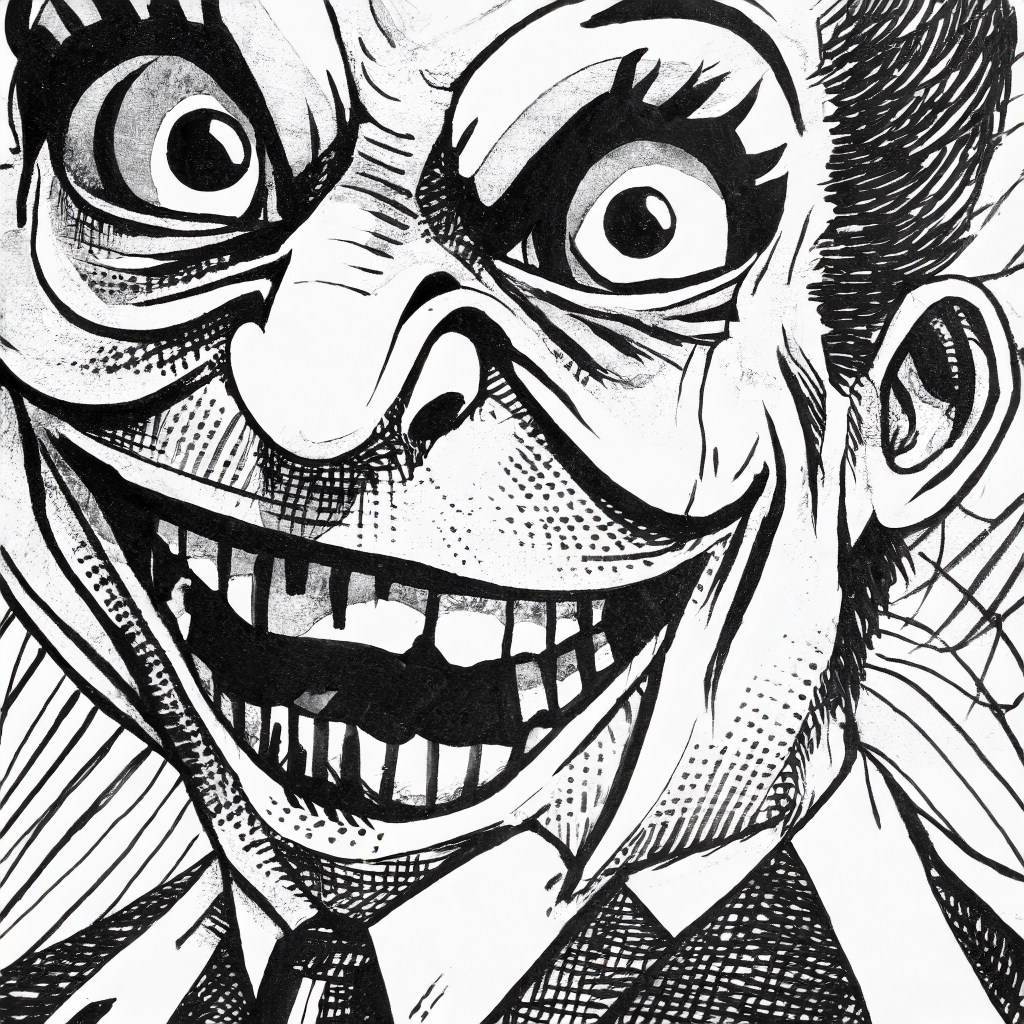 huge grinning smiling business man face with huge big oversized white blank eyes