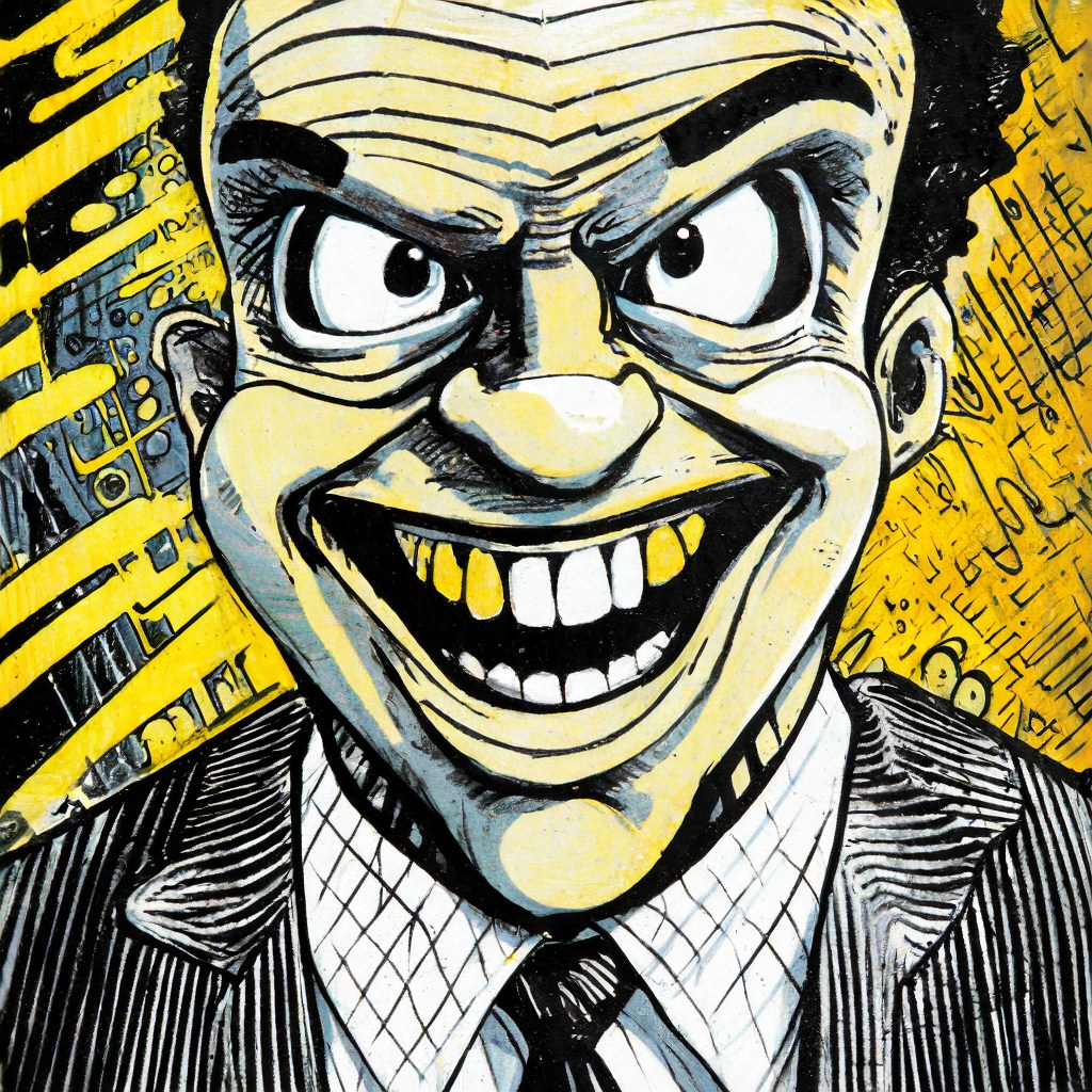 huge grinning smiling business man face with huge big oversized white blank eyes