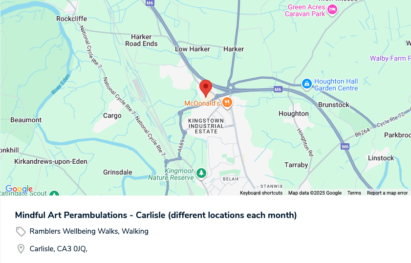 Map of the start of the first wellness walk in Carlisle.